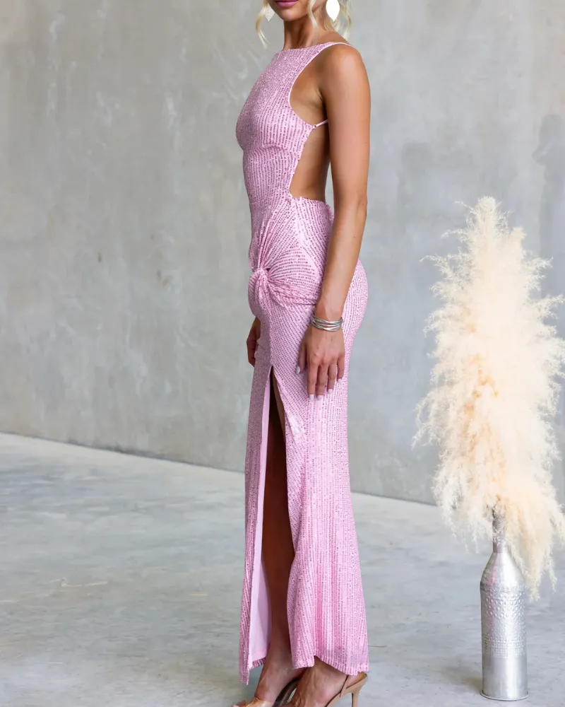 Side Slit Sequined Maxi Soft Drape Dress