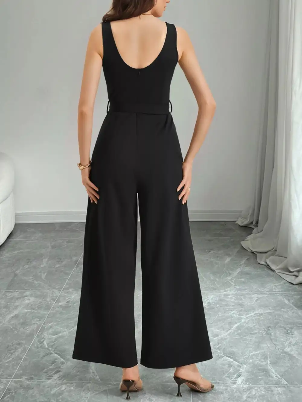 Blocked Pattern Wide Leg Jumpsuit