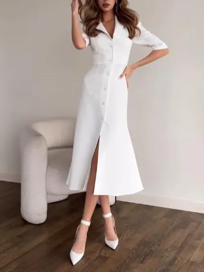Elegant Single Breasted Shirt Midi Dress