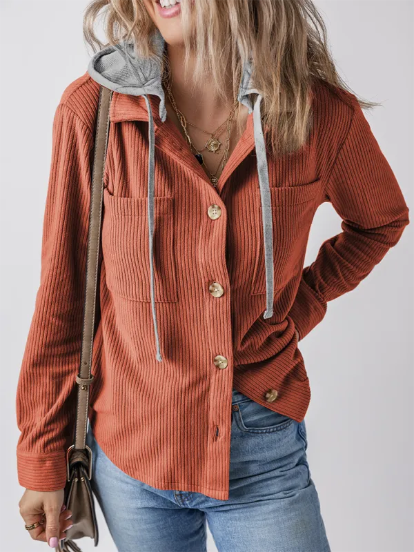 Buttoned Lapel Knit Pocketed Knit Jacket