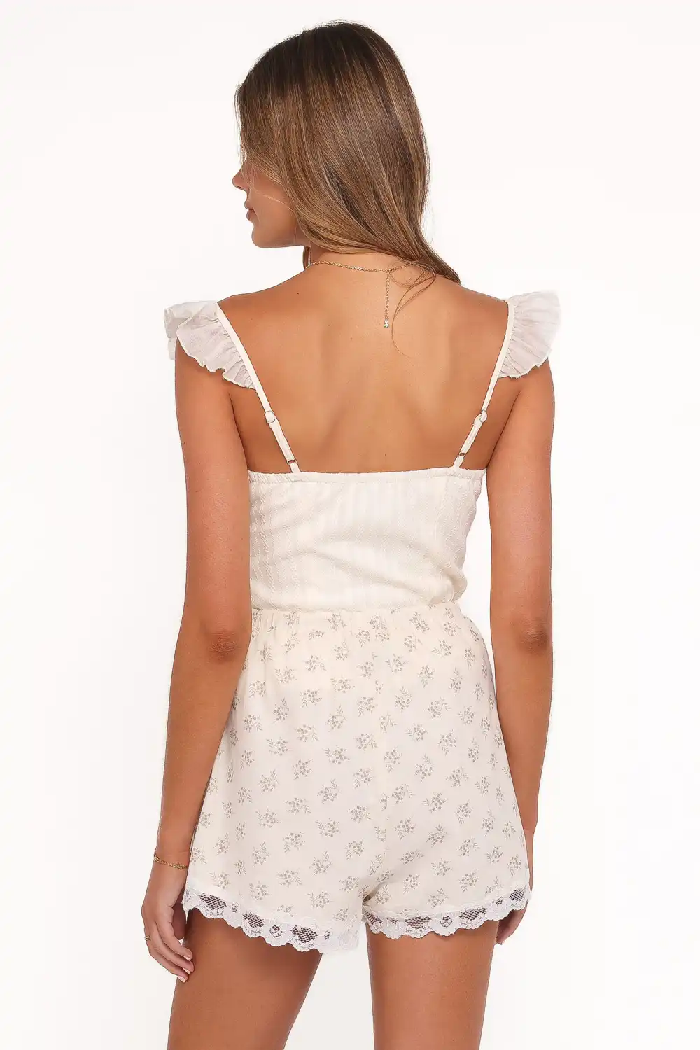 Lace Trim Floral Print High Waist Casual Shorts