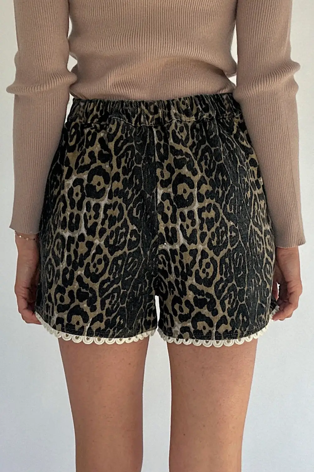 Scalloped Lace-Trim Denim Shorts