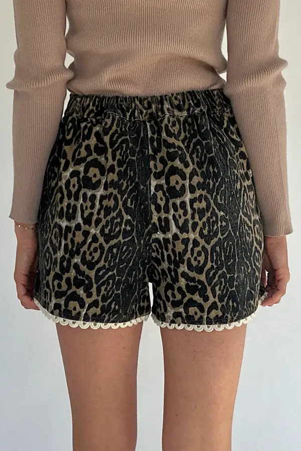 Scalloped Lace-Trim Denim Shorts