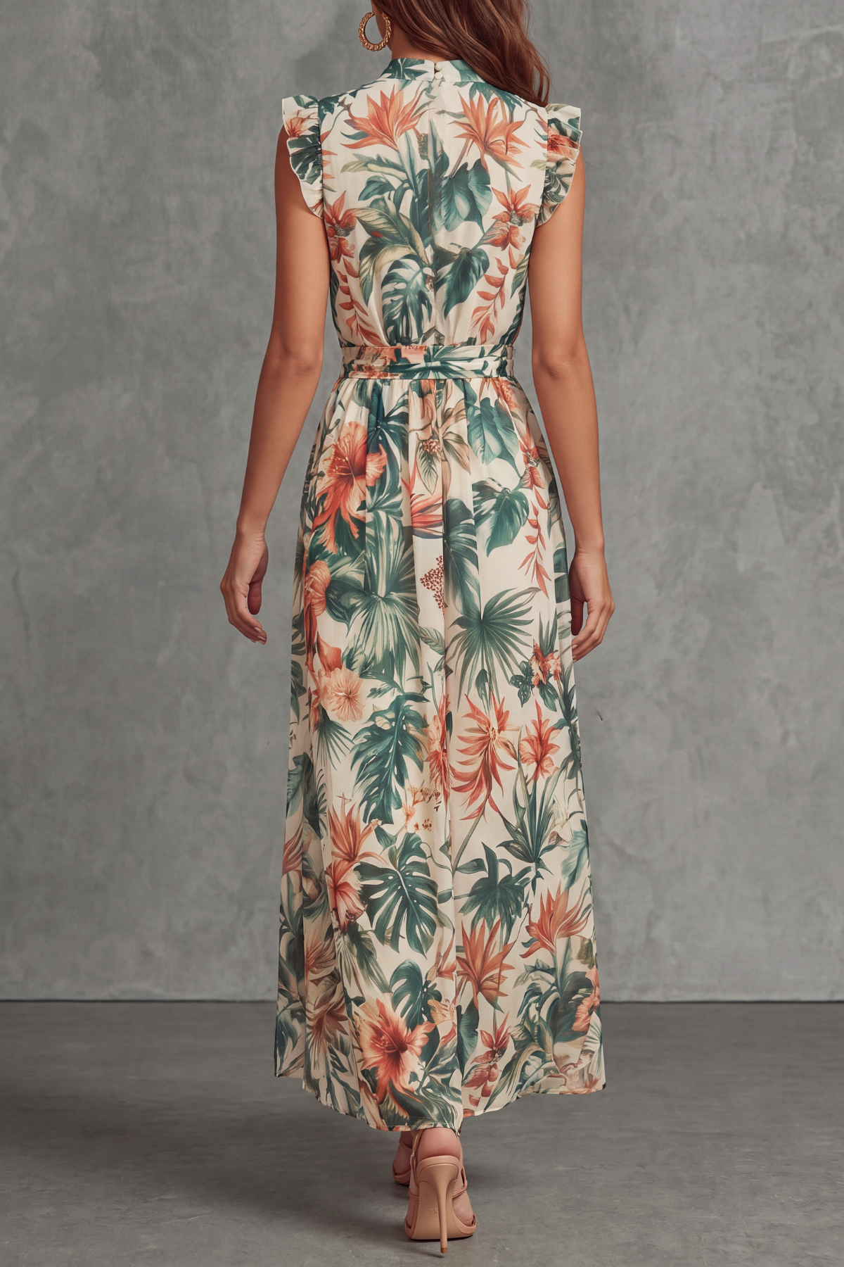 Classic Plunge Neck Floral Maxi Dress