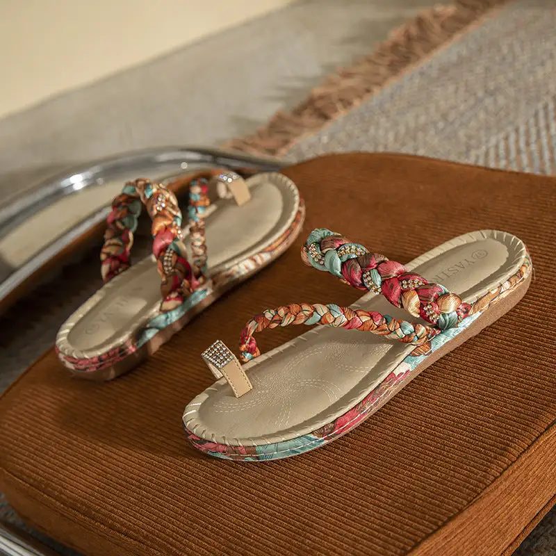 Beaded Strap Flat Sandals