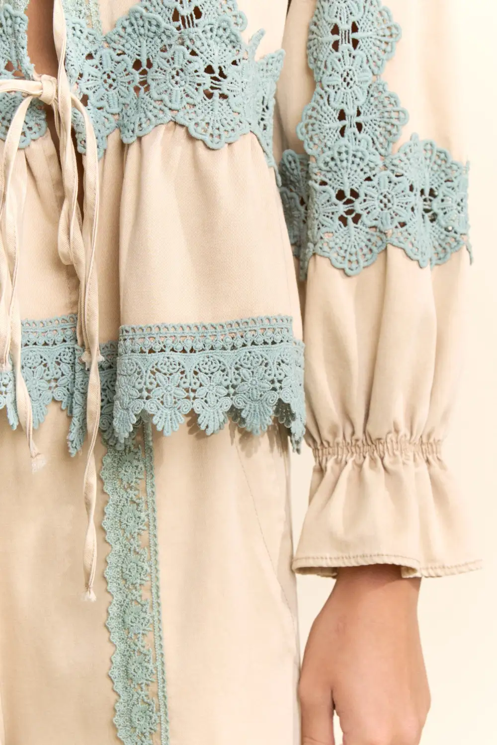 Tie Front Crochet Lace Detail Cardigan