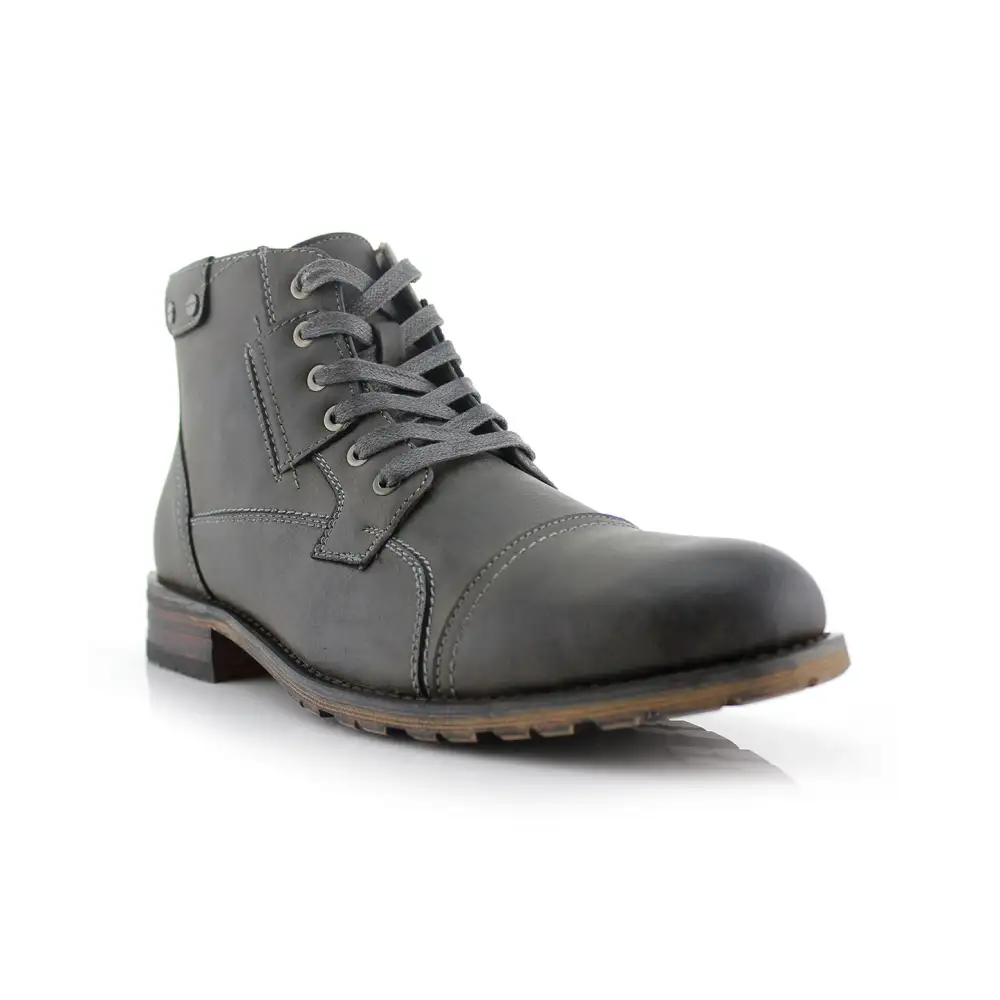 Classic Faux-Leather Burnished Lace-Up Combat Boots