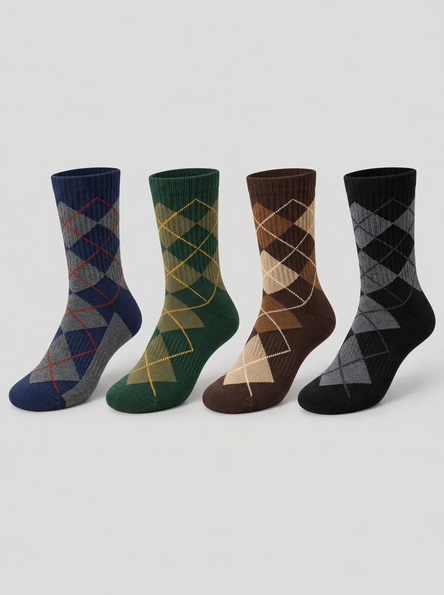Men's Heritage Vintage Argyle Pattern Printed Socks 4-Pack