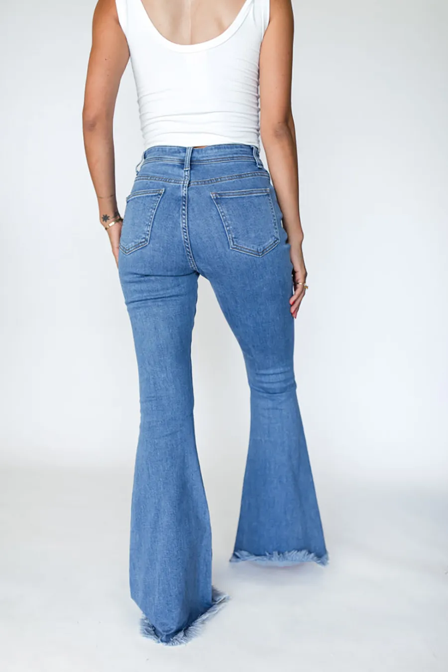 Elegant High Medium Wash Stretchy Flare Jeans
