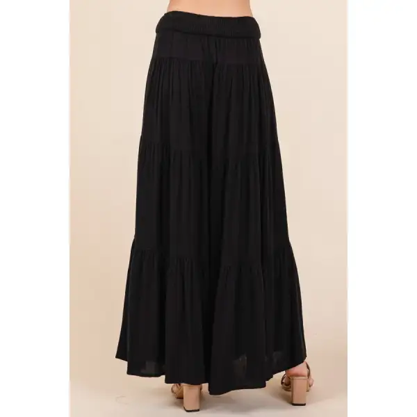 Tier Detail Smocked Elastic Waist Wide Leg Pants