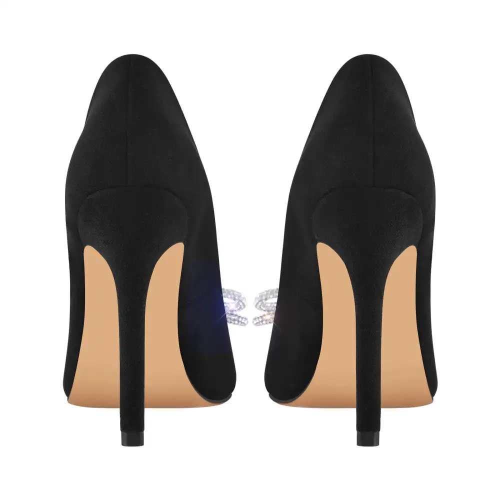 Suede Finish Rhinestone Pointed Toe Stiletto Pumps