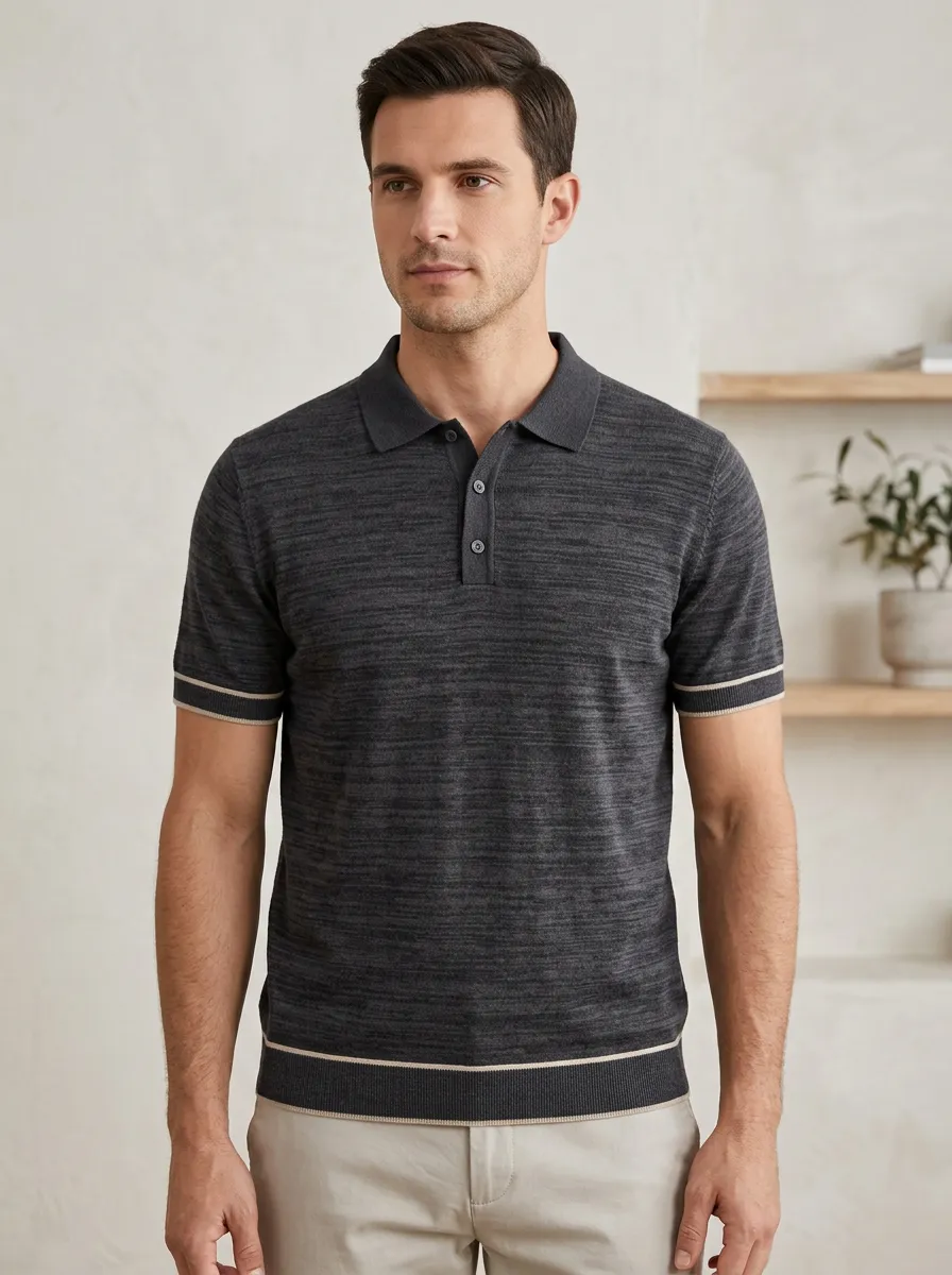 Men's Casual Minimalist Heathered Knit Polo Shirt