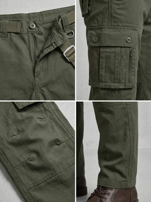 Men's Olive Green Multi-Pocket Cargo Trousers