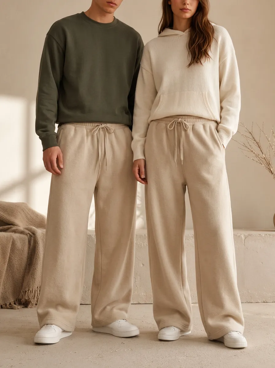 Unisex Cozy Wide-Leg Drawstring Sport Pants