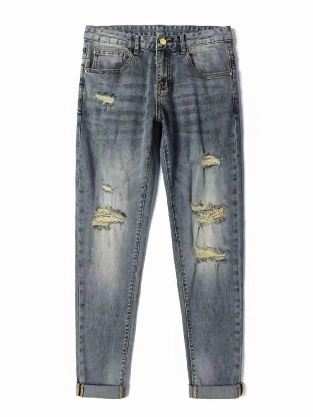 Relaxed Distressed Slim Fit Jeans