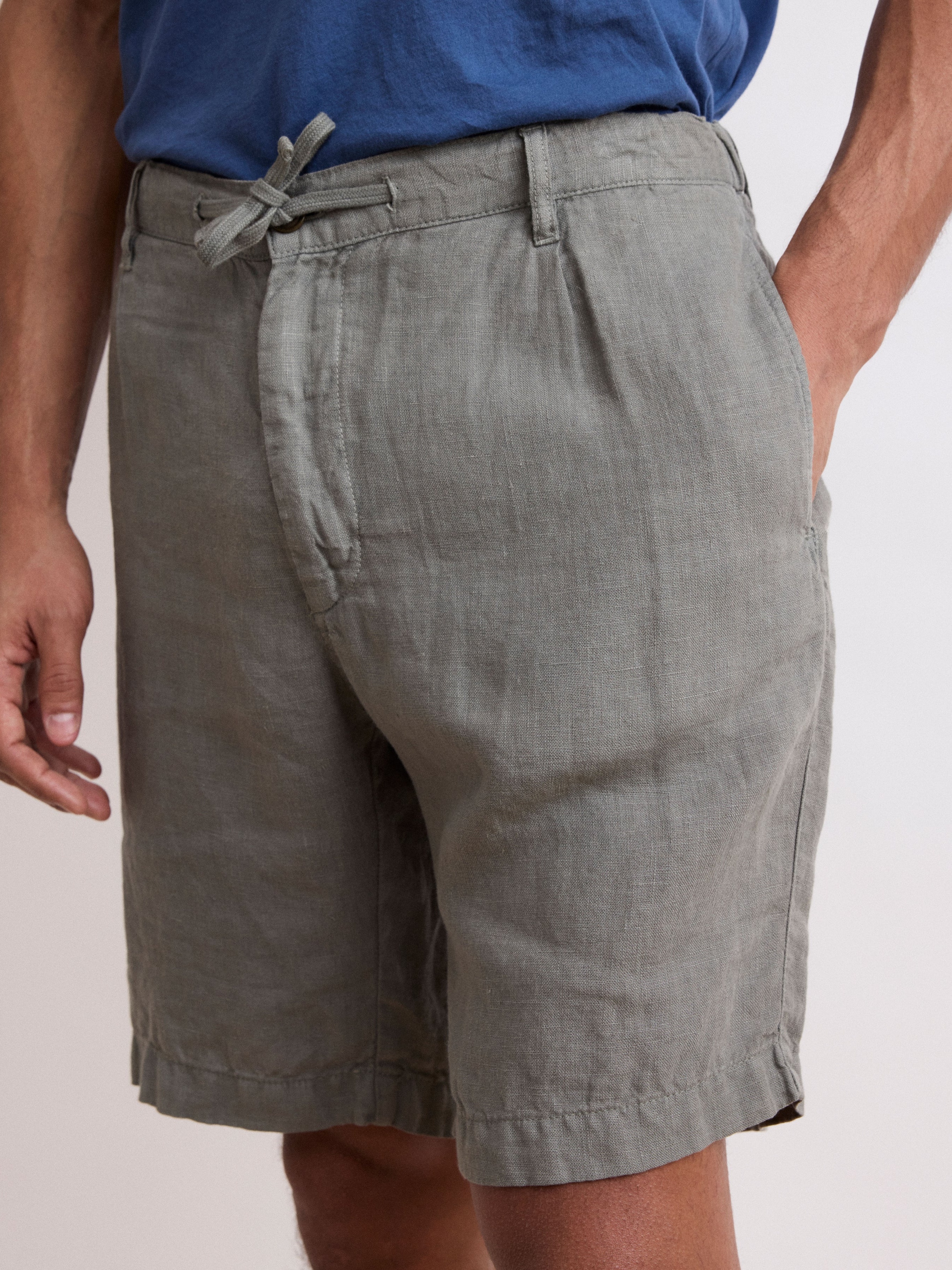 Men's Army Green Linen Shorts