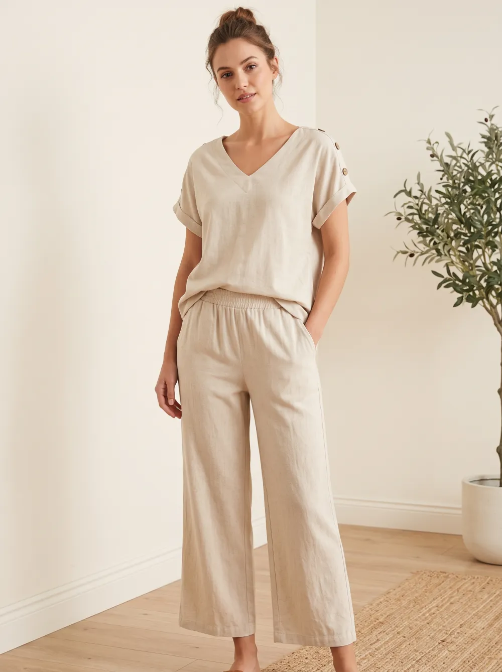 Soft Drape V Neck Two Piece Set