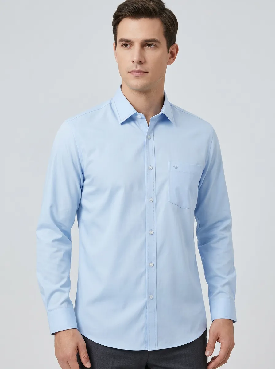 Men's Non-Iron Cotton Light Blue Button-Down Shirt