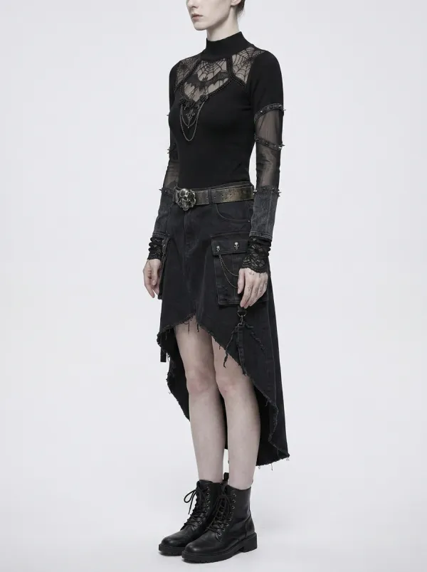 Women's Gothic Bat Web Lace Mesh Printed Top