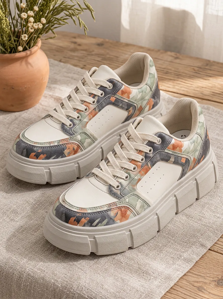 Women's Floral Abstract Pattern Printed Platform Sneakers