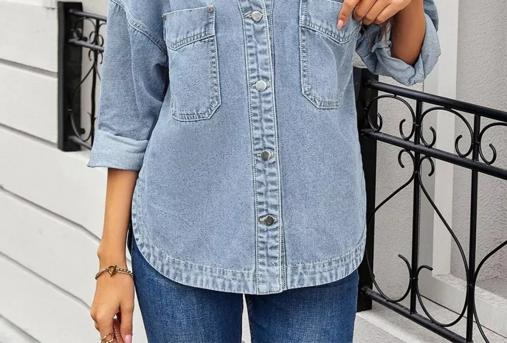 Button-Up Long-Sleeve Denim Shirt