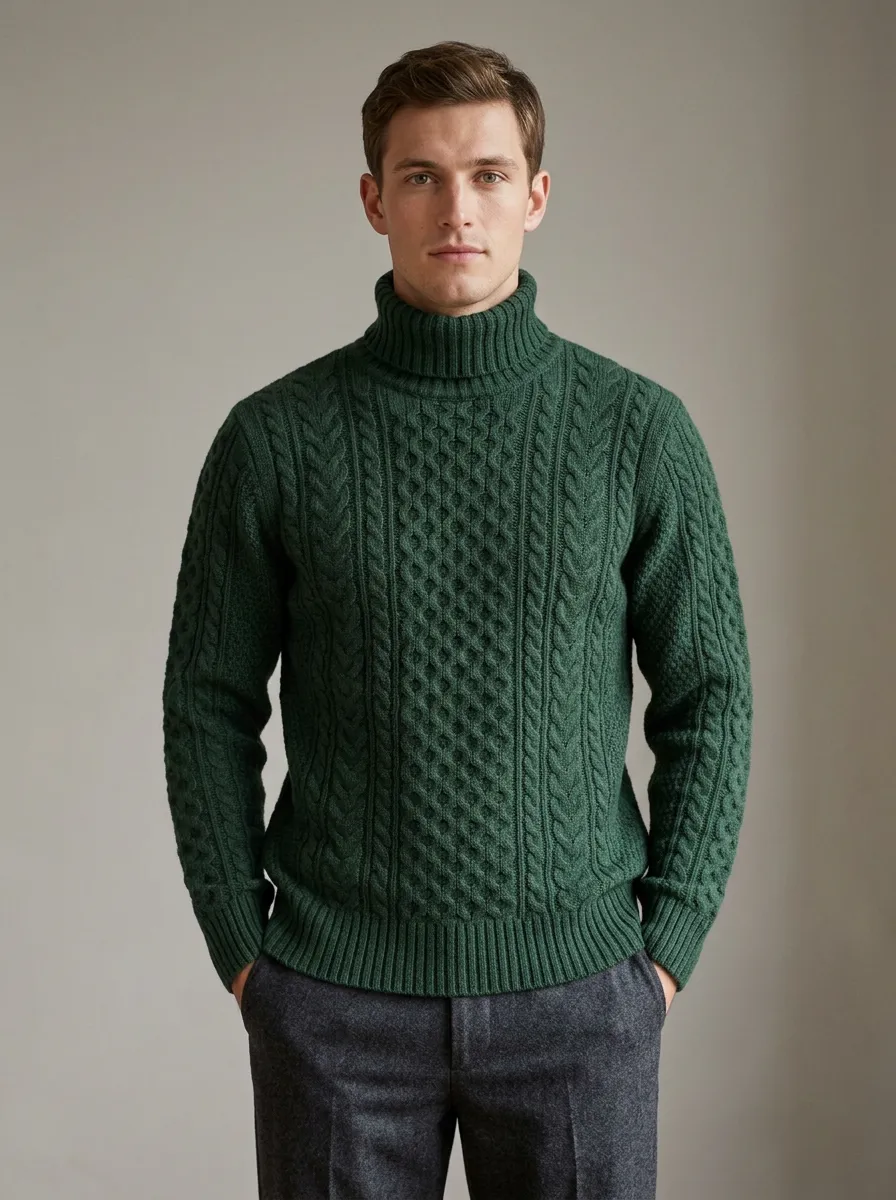 Men's Refined Layer Cable Knit Turtleneck Sweater