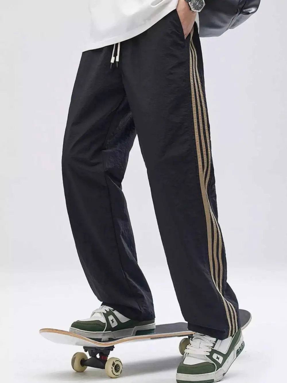 Drawstring Wide Leg Pants with Side Striped