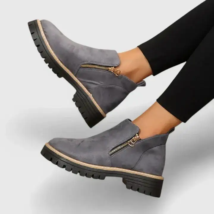 Pull On Buckle Strap Ankle Boots