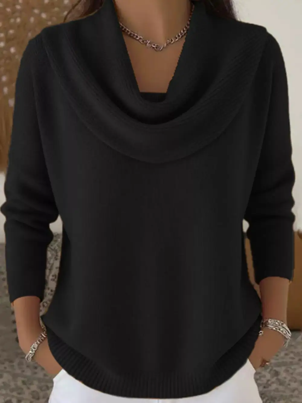 Drape Neck Long Sleeve Knit Top
