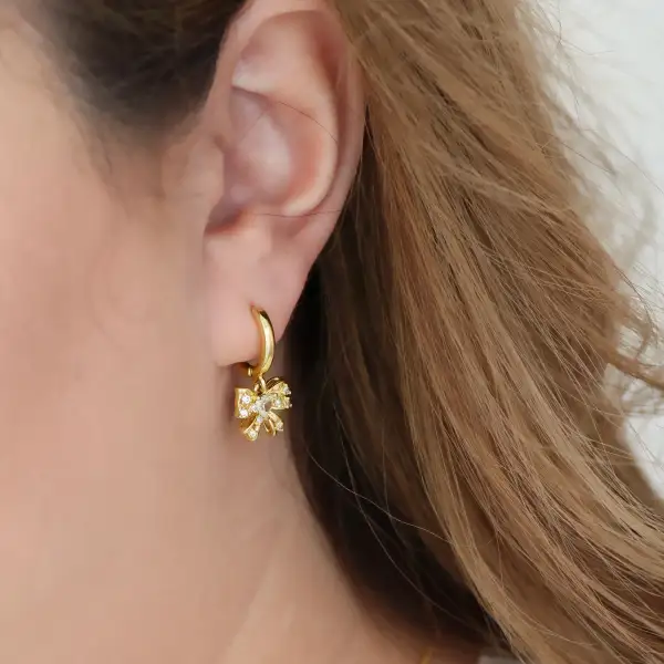 Bow Stone Accent Huggie Earrings