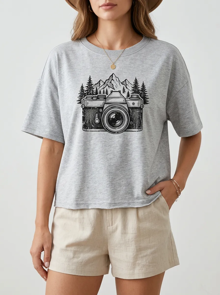 Women's Mountain Camera Adventure Printed T-Shirt