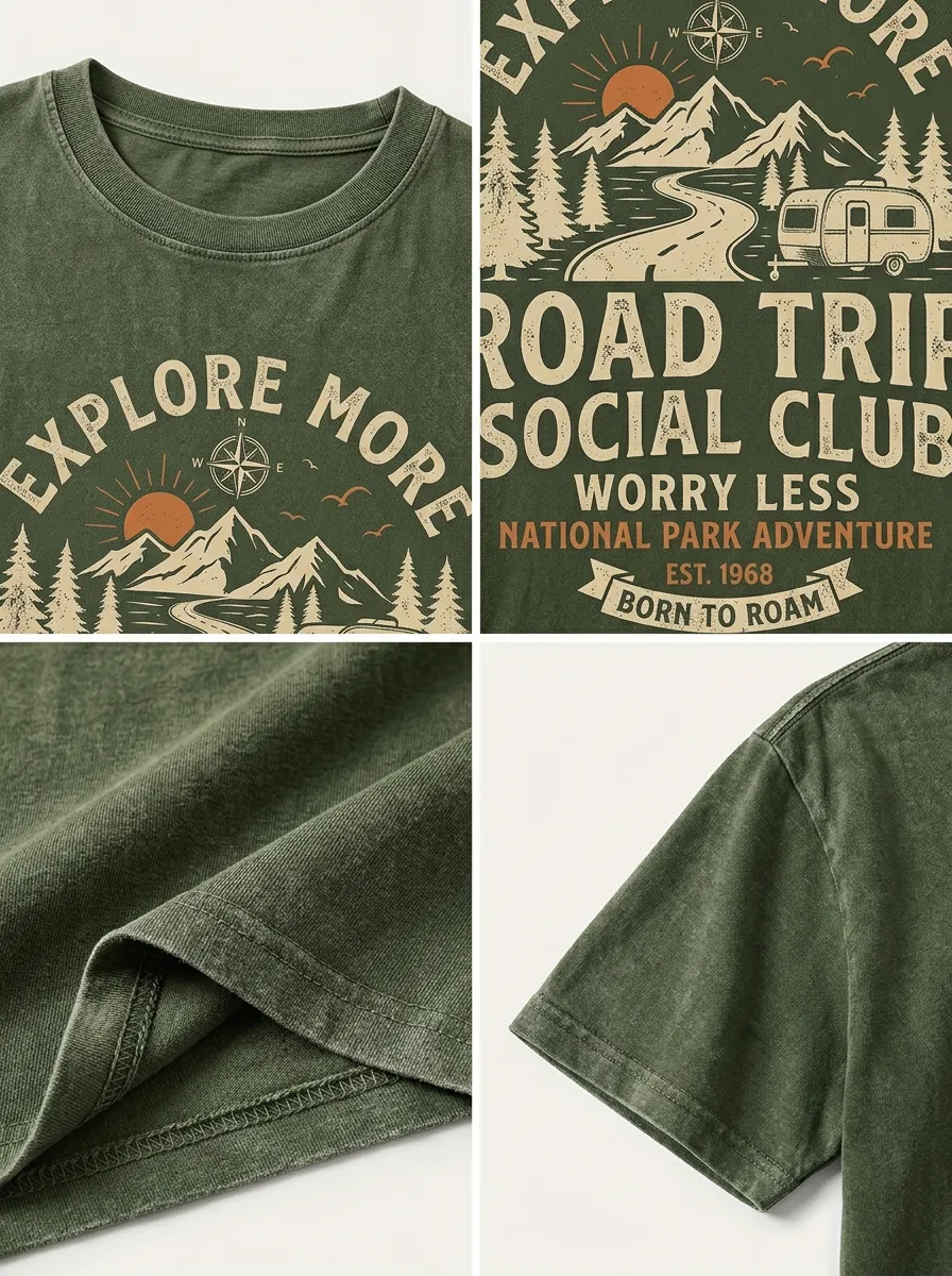Unisex Road Trip Camping Lover Mountain Camper Printed T-shirt