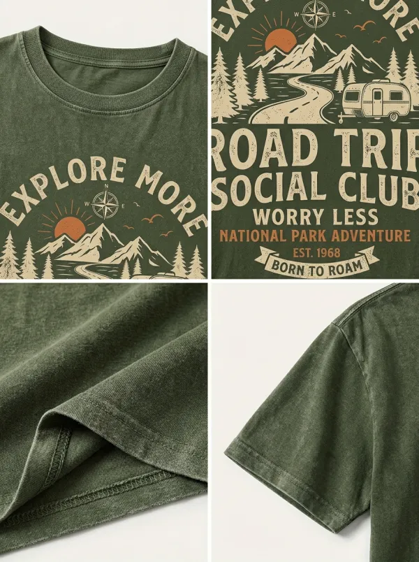 Unisex Road Trip Camping Lover Mountain Camper Printed T-shirt