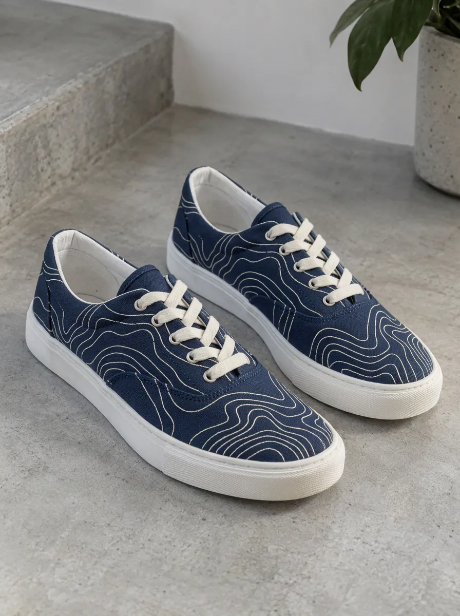 Men's Minimalist Topographic Line Art Printed Canvas Shoes