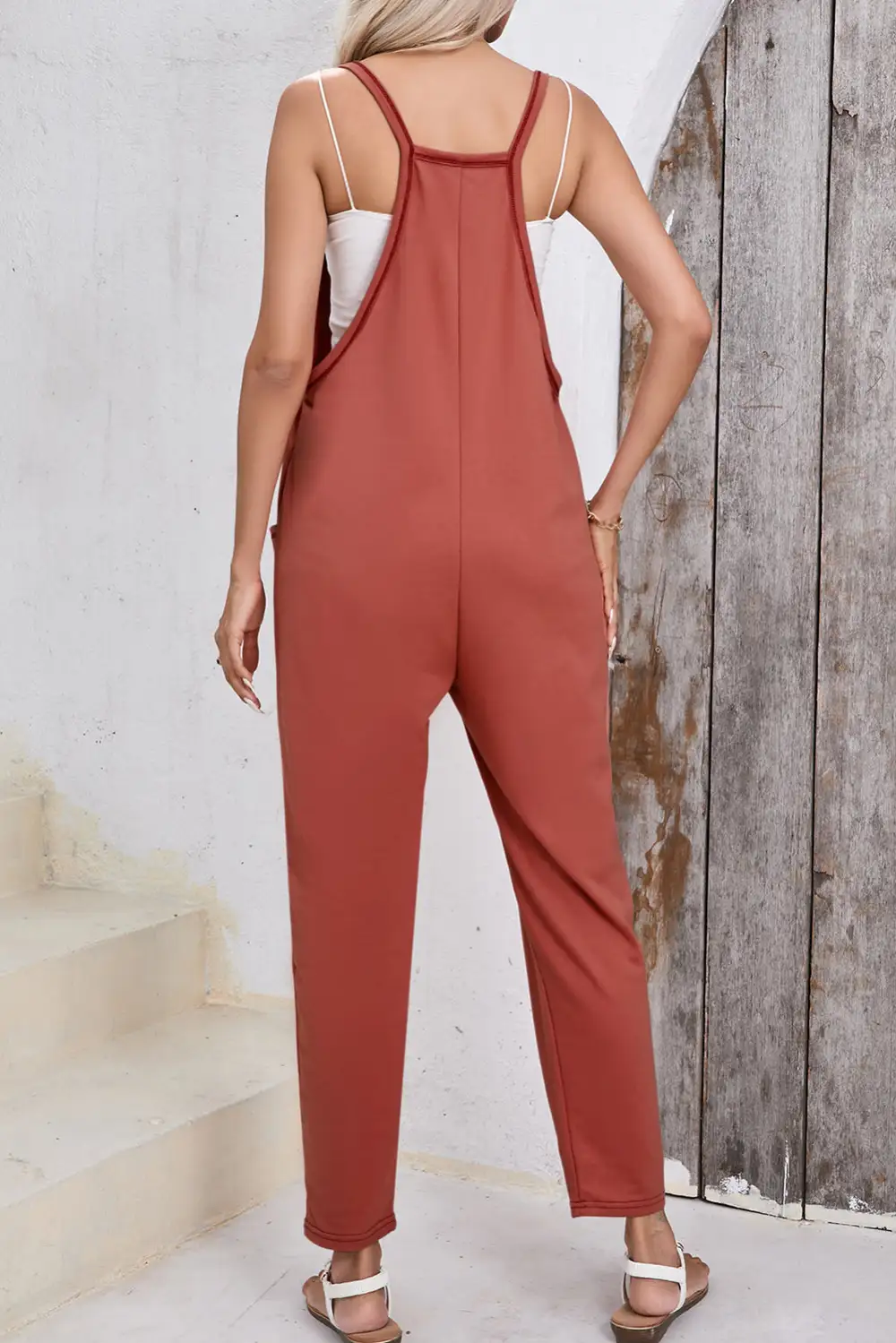 Flame Side Pockets Harem Sleeveless V Pants