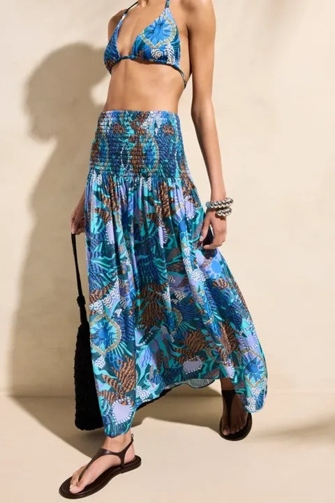 Women's Blue Boho Print High Waist Maxi Skirt