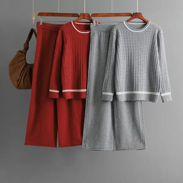 Lightweight Twist Knit Sweater And Pants Two Piece Set
