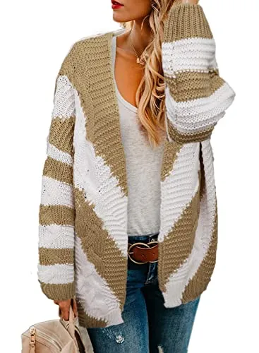 Womens Open Front Long Sleeve Chunky Knit Cardigan Sweaters Loose Outwear Coat