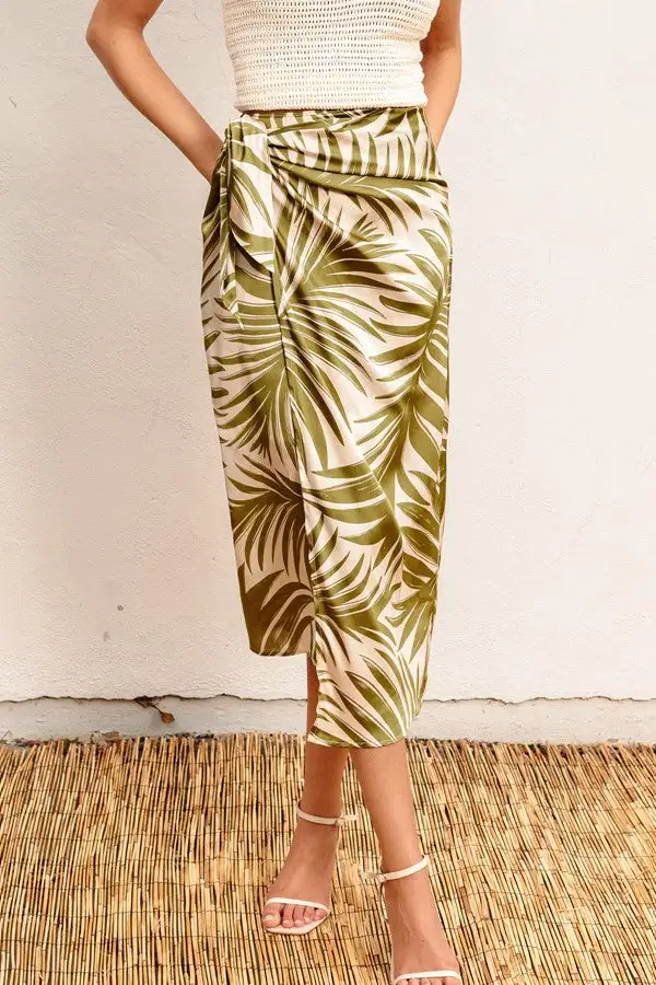 Women's Tropical Palm Print Wrap Maxi Skirt
