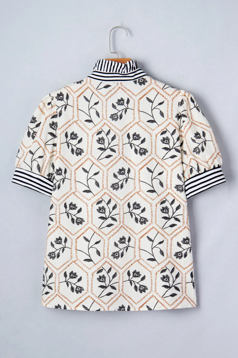 White Floral Print Striped Patchwork Blouse