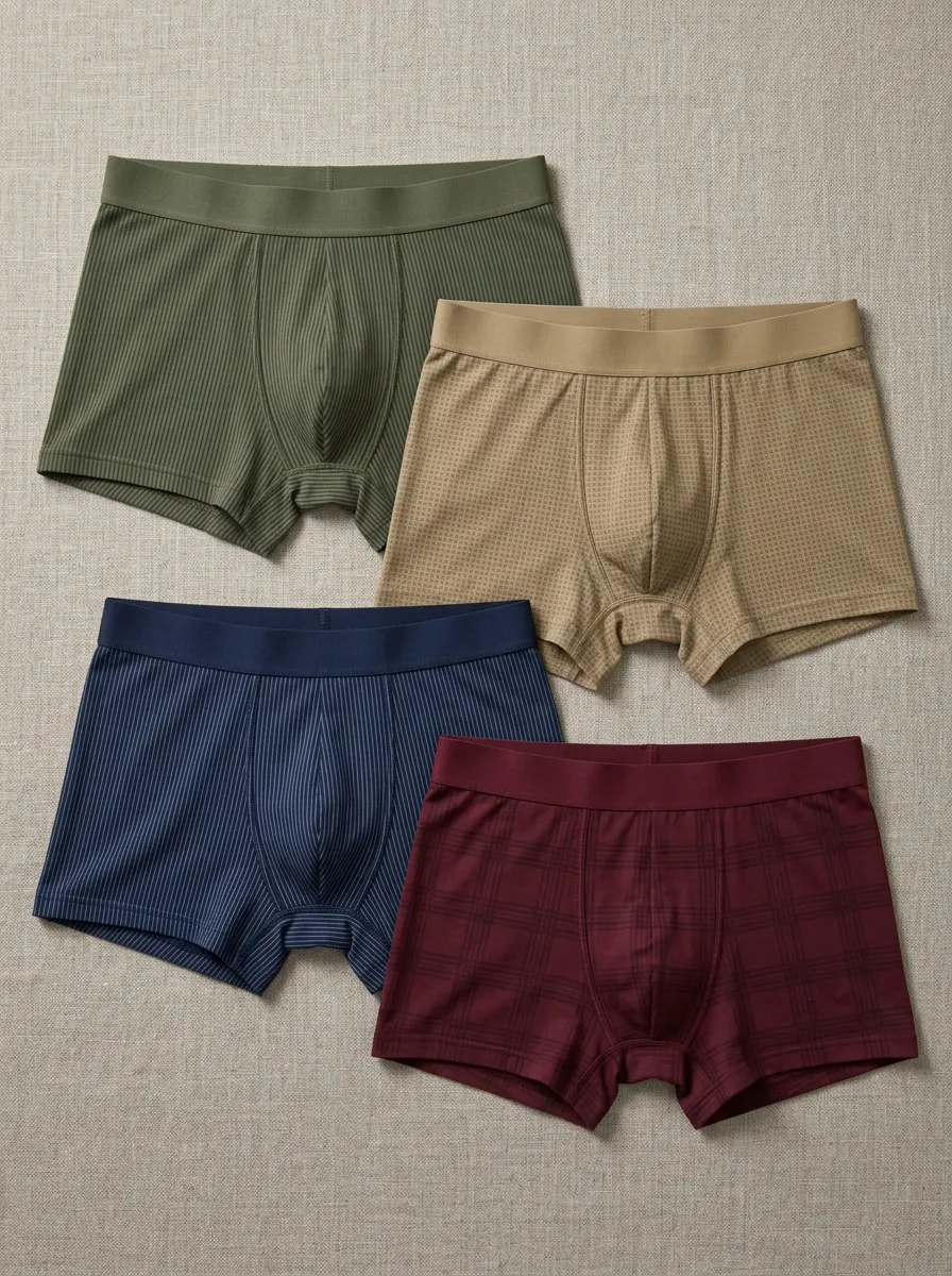 Men's Multi-Pattern Ribbed Plaid Striped Printed Boxer Briefs 4-Pack