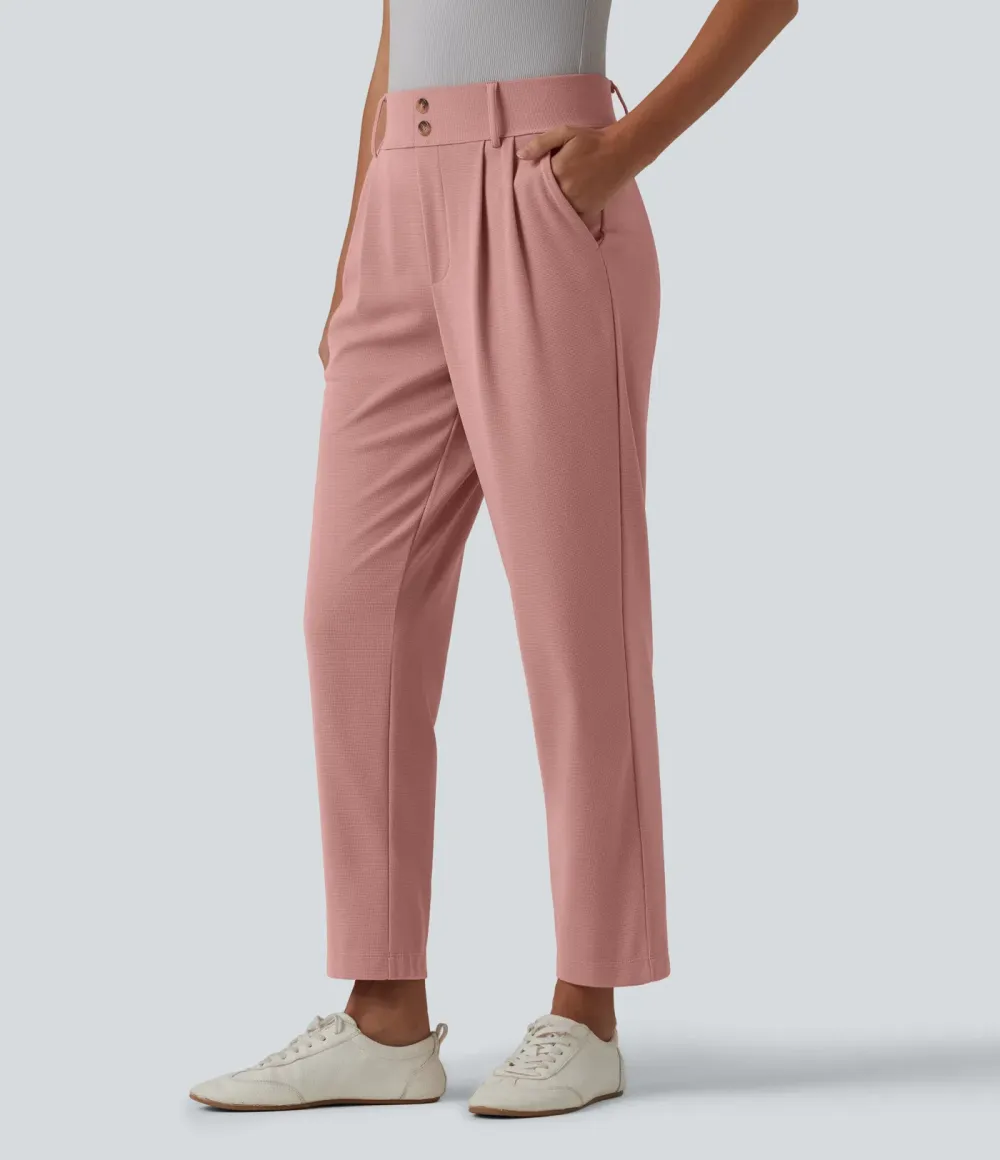  - Tapered office trousers with a high waist, side pockets and waffle fabric