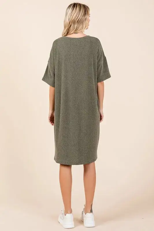 Elegant Urban Rib Knit Short Sleeve Tee Dress