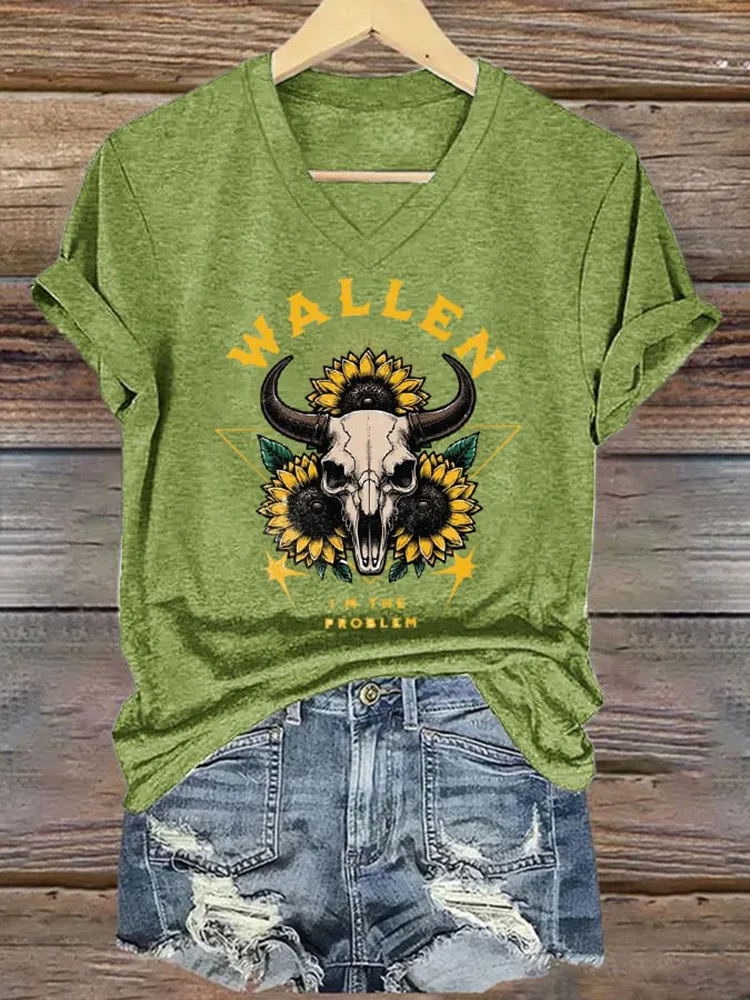 Western Style V-Neck Short-Sleeved T-Shirts