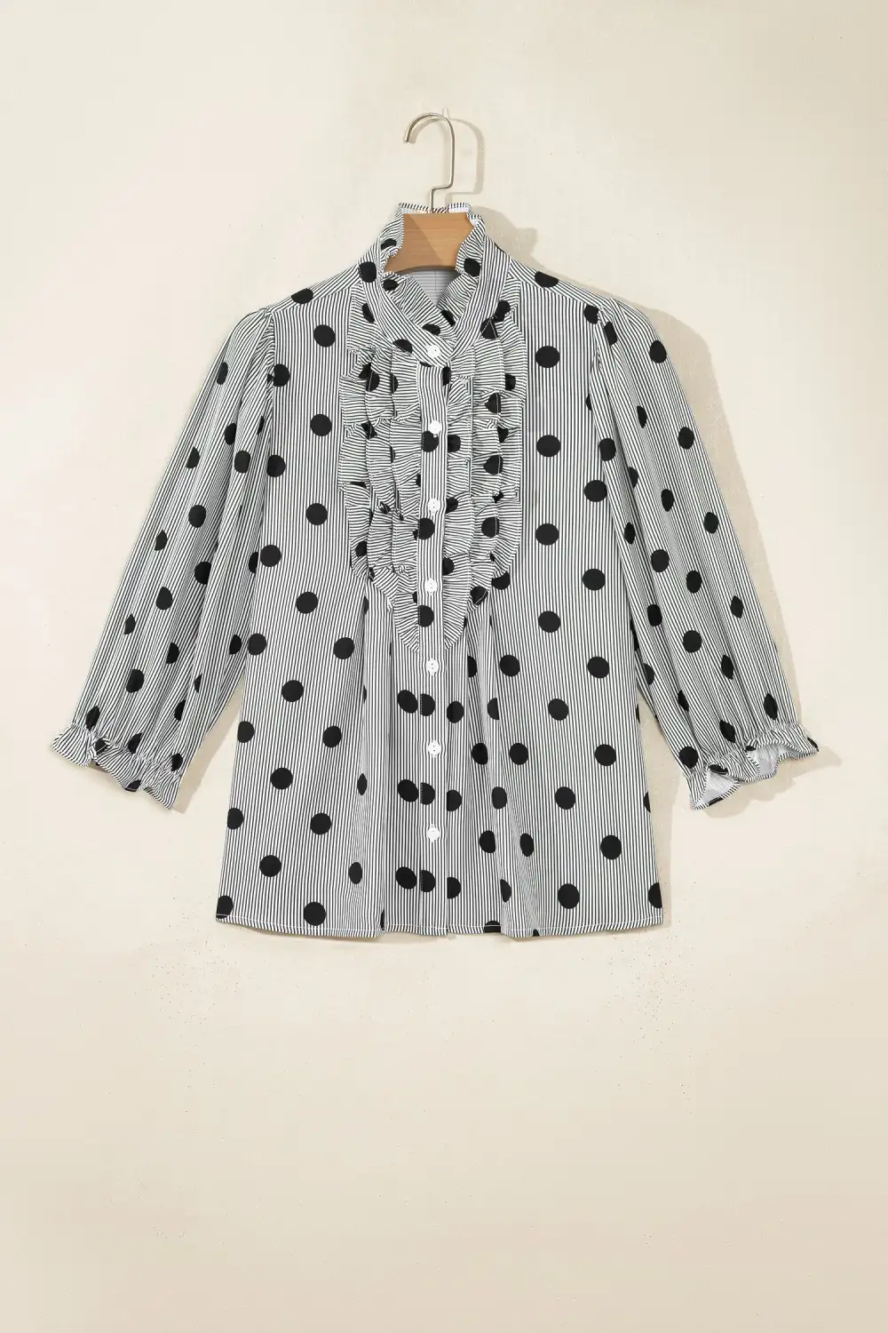 Women's Striped Polka Dot Three Quarter Sleeve Blouse