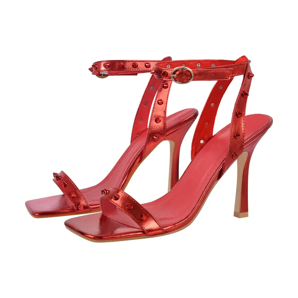 Rivet Ankle Strap Heel Sandals