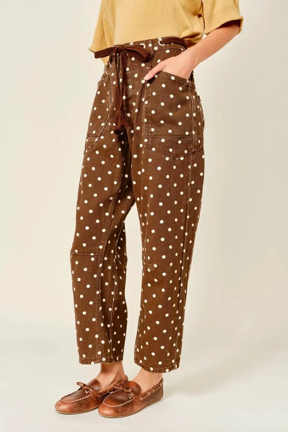 Women's Polka-Dot Barrel-Leg Jeans