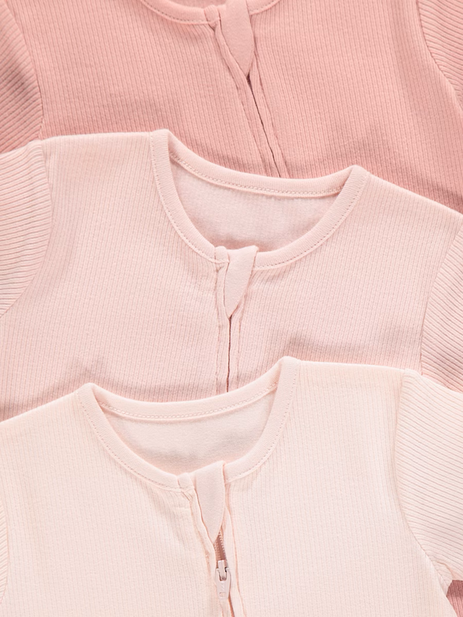 Pink Ribbed Zip Fasten Romper 3 Pack detail 1