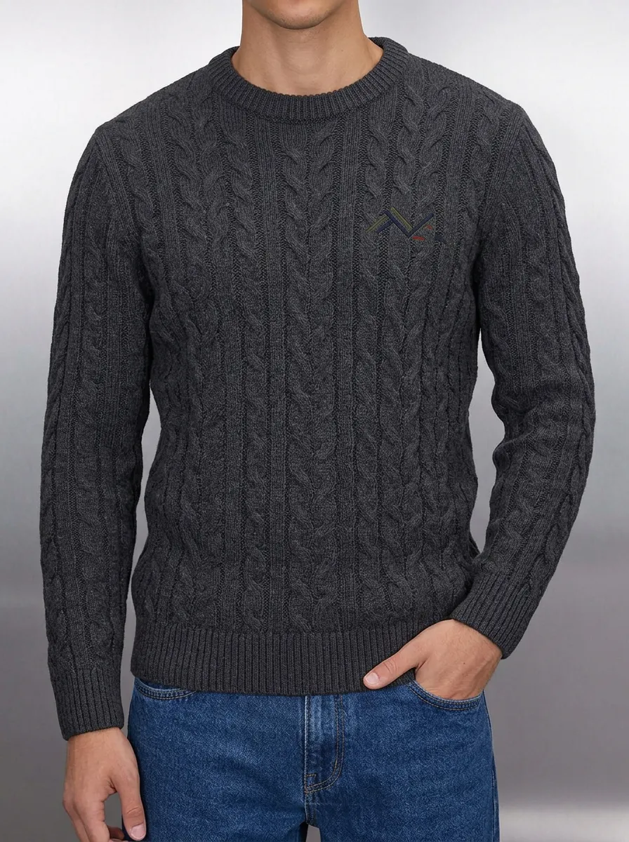 Men's Charcoal Graphic Embroidered Charcoal Knit Sweater