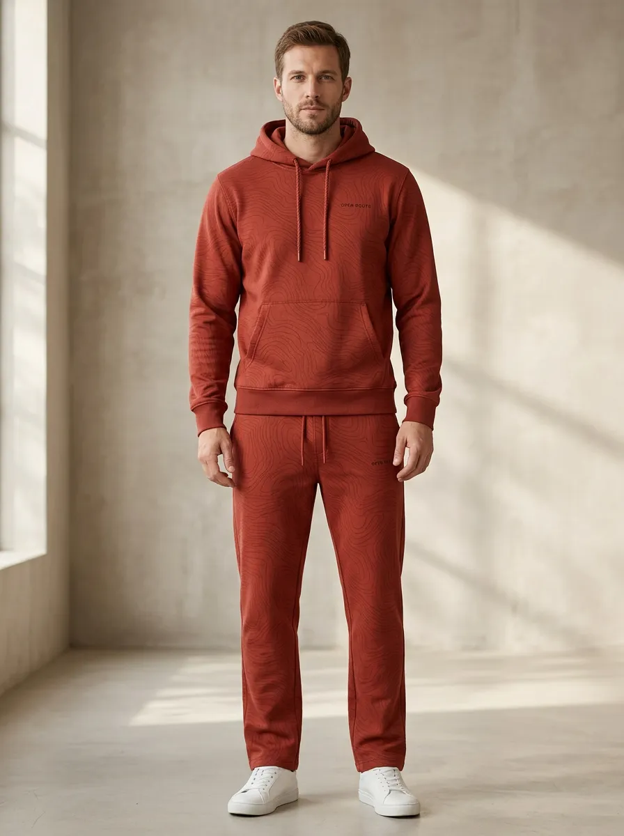 Men's Everyday Minimalist Topographic Pattern Print Jogger Set